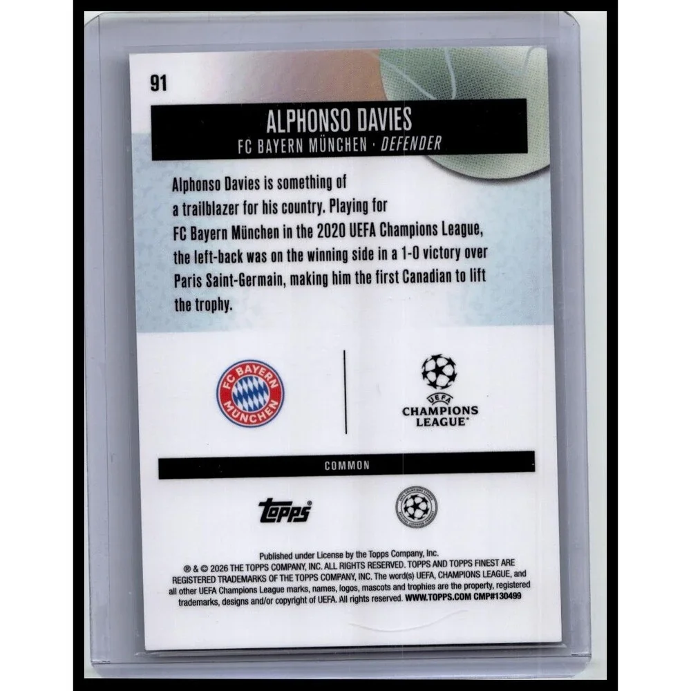 2025-26 Finest UEFA Alphonso Davies #91 Purple Checkerboard #/150